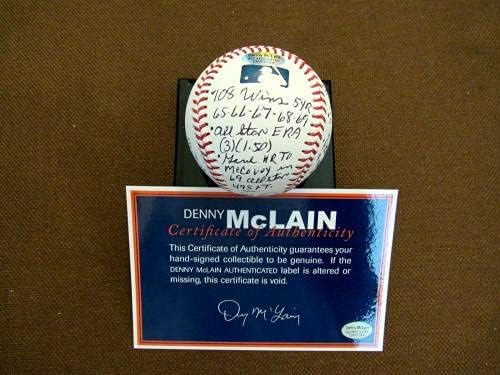 Denny McLain 1968 WS MVP Tigrovi Mickey Mantle Stat potpisan auto oml bejzbol JSA - AUTOGREMENA BASEBALLS