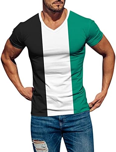 XXBR MENS kratki rukav s majica V vrat, ljetni blok za patchwork Slim Fit Sports Tee vrhovi lagane vježbe majica