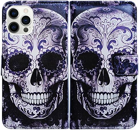 Bcov iPhone 14 Pro Max Case, Cool Floral Skull Leather Flip Phone Case Wallet Cover sa držačem za kartice stalak za iPhone 14 Pro