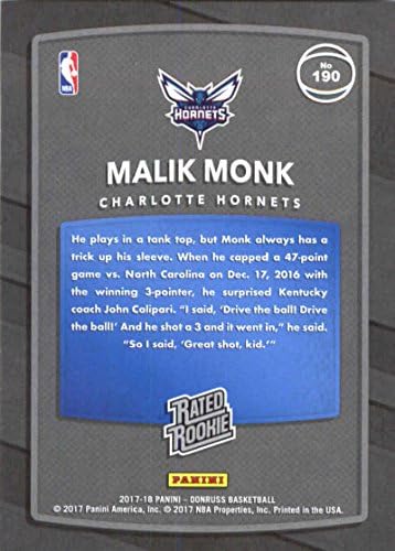 2017-18 Donruss 190 Malik Monk Rc Rookie Hornets ocijenio je Rookie