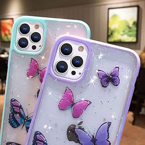 WZjgzdly Butterfly Bling Clear Case Kompatibilan sa iPhoneom 14 Pro Max, GLITTER futrola za žene Slatko Slim Mekani klizanje otporna