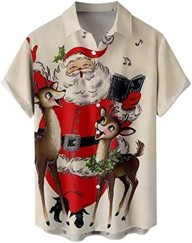 ZDDO božićni muški gumb niz majice kratkih rukava, smiješna Xmas Santa Claus Print Bowling majica Dizajnerska majica Kuća za odmor