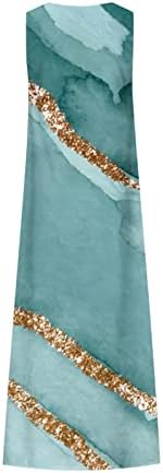 Pejock haljine za žene 2023 V-izrez mramorna štampana Maxi haljina bez rukava ljetna lepršava plaža Tank sarafani s džepovima
