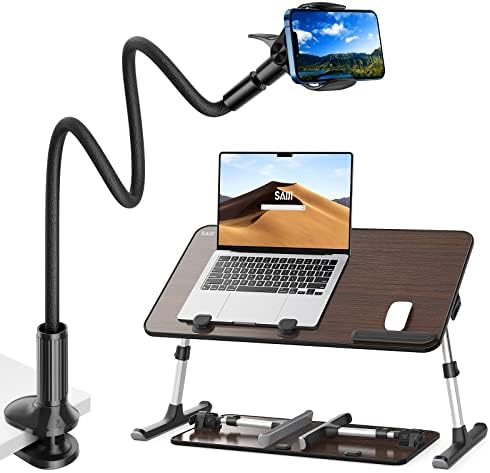 Saiji Gooseneck držač telefona za krevet Ukupna dužina 38.6 Fleksibilna kožna zamotana ruka + laptop stol za krevet