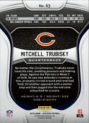 2019 sertifikovano NFL 63 Mitchell Trubisky Chicago Bears Fudbalski trgovački karton Panini