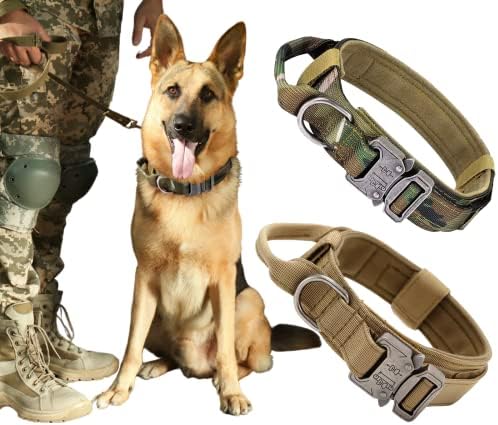 Pawkuchen taktički ovratnik s ručkom, Camo Brown K9 Vojna ogrlica za teške teške teške pse za srednje velike pse i štene, martingale