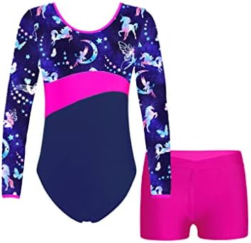 Nyeemya Kids Girls s dugim rukavima Fancy Print Leotards Boyshorts Casual Sport Gimnastics Dancewear Sets