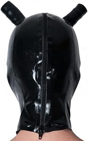 Ručno rađeni Crni Lateks s dvije perike za kosu s rupom s rupom s kapuljačom, kapuljačom, Crna,M