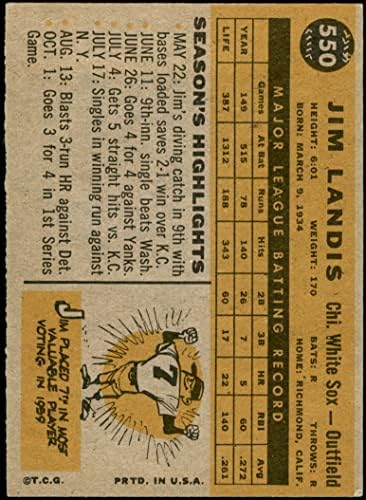 1960. topps 550 Jim Landis Chicago White Sox Ex + White Sox