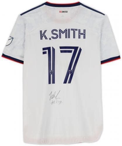 Uokvirena Kimarni Smith D.C. United AUTOGREGENI MAČNIK - Polovni br. 17 Bijeli dres iz sezone 2022 MLS - veličina M - nogometne dresove