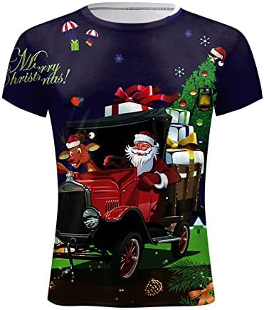 ZDDO Božić Mens Solider kratki rukav majice, Funny Božić Santa Claus Print Atletski trening opremljen grafički Tee Tops