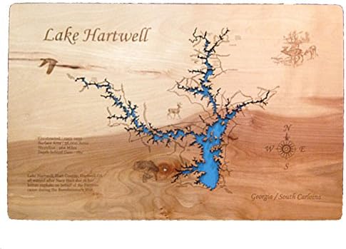 Wood Karta Zidni viseći: Jezero Hartwell Georgia
