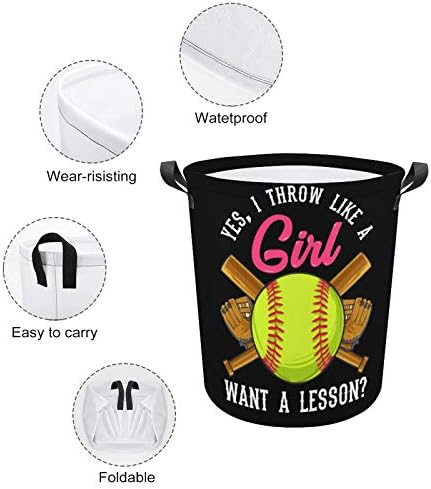 Da bacam kao devojka želim lekciju Softball Cool korpa za veš torba za korpu prljava kanta za odlaganje odeće vodootporna sklopiva sklopiva igračka Organizator za kancelarijske spavaće sobe igračke za poklon korpa