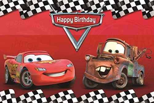 Botong 7x5ft Cartoon Car Birthday Party tematske pozadine car Racing Story Crna Bijela mreža crvena pozadina fotografija za fotografiju