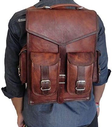 DHK 15 Smeđi vintage kožni ruksak laptop glasnička torba rucksack remen za muškarce žene