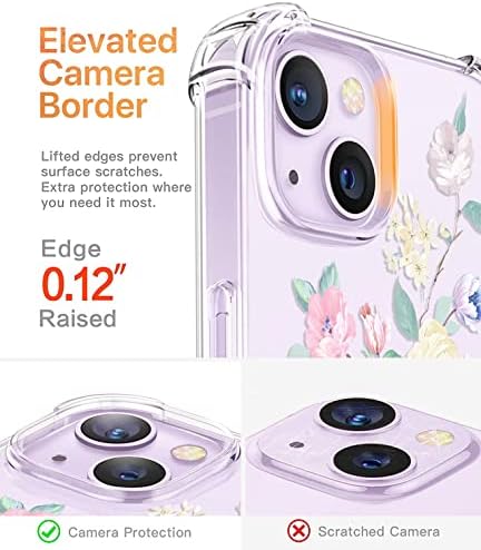 RoseProt [4-in-1] iPhone 14 Plus Case sa kaljenim staklenim zaštitnim zaslonom + zaštitnik objektiva kamere, čist sa cvjetnim dizajnom