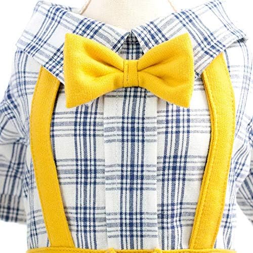 Smalllee_lucky_store PET kostim odjeća za male pse dječake Bowtie Britanske majice plaćene odjeće sa bib-om kombinezon pantalone Štenad Jumpsuit Yorkie Chihuahua Odjeća, žuta, XL