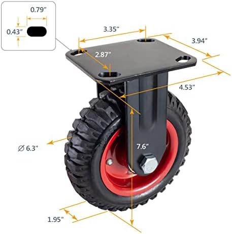 POWERTEC 17052v fiksni industrijski kotač za teške uslove rada, 6-1/4 inča, 1 PK, 6-1/4, Crni