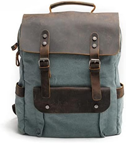DUJHW Vintage Canvas ruksak Unisex koledž stil Školska torba pamučno platno sa prvim slojem kožne torbe