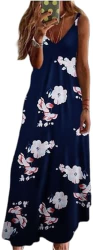 Ženska 2023 ljetna cvjetna štampa Maxi haljina sa špageti remenom duge haljine V izrez Maxi haljina sa plaže bez rukava