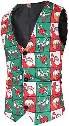 Wocachi 2pcs Božićna odijela za muške, Xmas Santa Claus Snowman Ispišice sa jednim prsam, pantalone sa kostim hlače, pantalone, potpuno