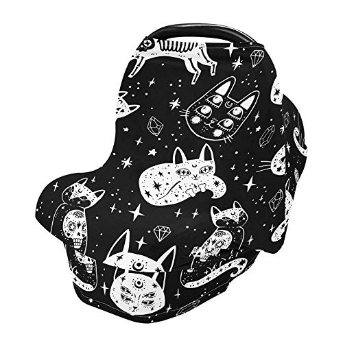 Yyzzh Witch Cat uzorak Diamond Galaxy Star Crno-bijeli dizajn Stretchy Trčevi za bebe Auto sedišta Navlaka za dojilje Pokloni za dojenje