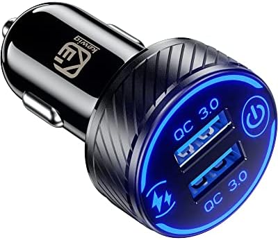 KEWIG Car Charger, 36W 3a fast car charger Adapter, Dual QC3. 0 USB Car Charger brzo punjenje sa plavim LED & amp; prekidačem za uključivanje