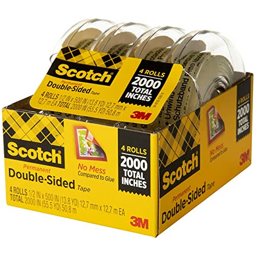 Scotch 137 fotografija sigurna dvostrana vrpca, 1 / 2in. x 400in., Pakovanje od 4