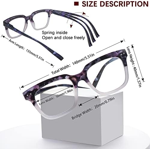 MAEOWN 5 Pack naočare za čitanje plavo svjetlo blokiraju modne Čitačice, kompjuterske opružne šarke četvrtaste naočare za žene