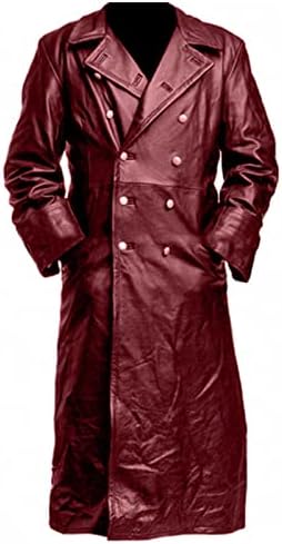Muški vintage crni kožni kaput njemački klasični oficir WW2 Vojni džinski kaput duga motociklistička jakna
