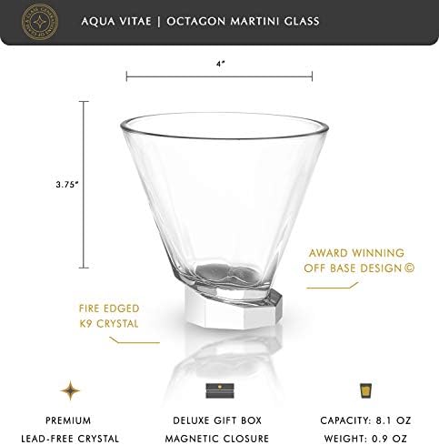 Joyjolt Aqua Vitae Martini Glass set od 2. Crystal Glassware, okrugle naočale za piće sa postavljenim osmombernom bazom. Stemska koktel