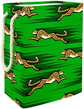 DEYYA vodootporne korpe za veš visoke čvrste sklopive korpe za štampanje na zelenoj pozadini geparda za odrasle decu Tinejdžeri dečaci