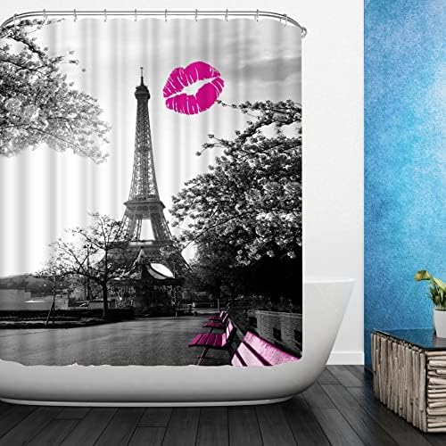 Amagical 16 komada Chic Siva Paris Eiffel Tower Tkaninski tuš Curtal set za kupanje Set Contour Mat WC Poklopac Peach Kiss Lips ispisana