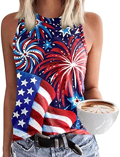 4th of July Shirts for Women USA Flag Summer o-izrez Tank Top Stars Stripes Tie-Dye Shirts Casual bluza Top