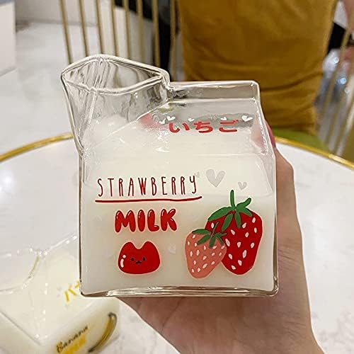 YYSS 380ml Kawaii mlijeko za staklenu čašu Creative Square Clear Mlek Carton Vodena boca cijele slatke voćne toplinske otporne šalice