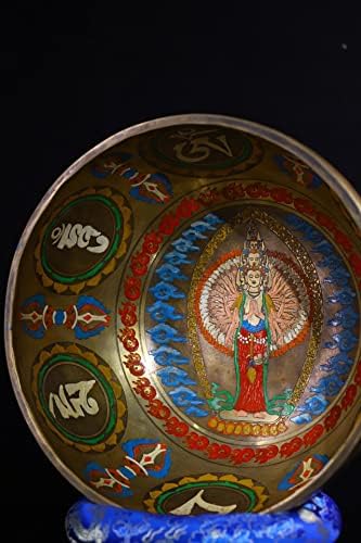 10 TIBETAN HEMPLE KOLEKCIJA BRONZE Osmješteno šest potencijalnih poslova 1000 ruku Guanyin Avalolikevara Buddha zvučna zdjela Exorcizam