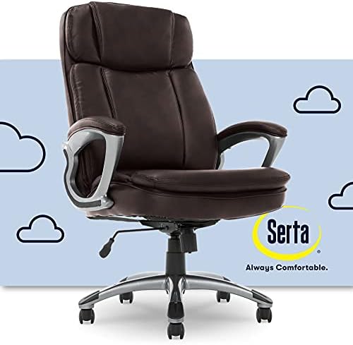 Serta Big & amp; visoka izvršna kancelarijska stolica sa visokim naslonom za ceo dan Comfort ergonomska lumbalna podrška, vezana koža,