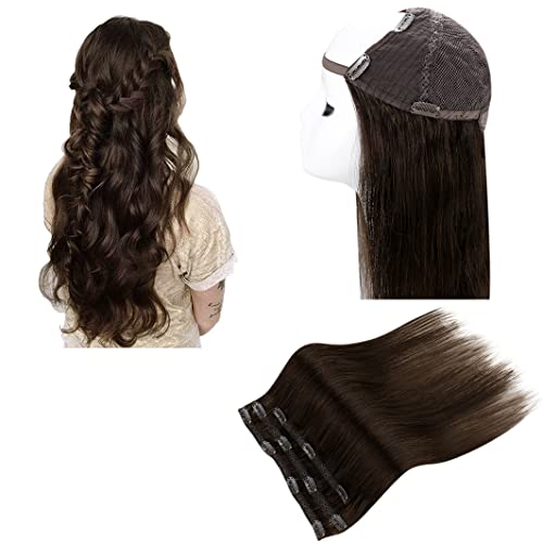 Velike ponude: RUNATURE Brown Clip in Human Hair Extensions Real Clip in Extensions and Upart Half Wig najtamnije smeđe Clip in Human