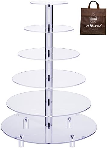 JUSALPHA® Veliki 6-nivoski akrilni stakleni okrugli vjenčani tort stand-cupcake toranj / desert stočarstvo za stajalište koje služe