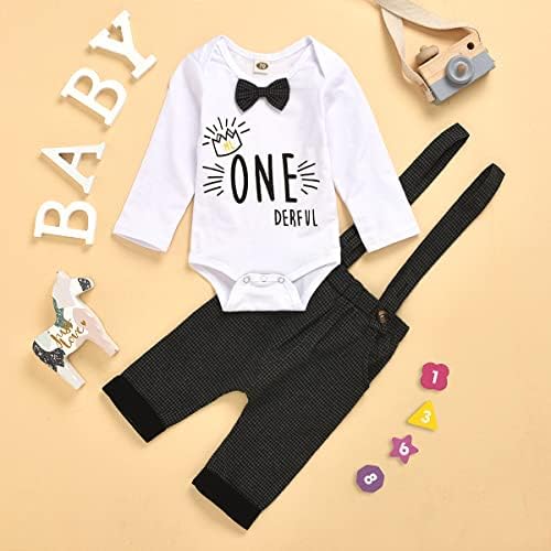 Luzozezo Baby Boy Funny First Rođendan Odjeća Odjeća za dojenčad luk kravata ROMPER hlače Podesite obustave za gatkinja