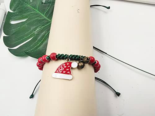 Inenimartj 2pcs božićne narukvice za prijateljstvo, podesiva narublika od zelene pletene konopce crvene perle, božićne zvone na narukvice