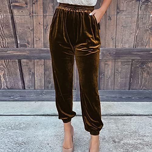 Huankd ženske božićne komfor hlače zlatne baršunaste pantalone ravne elastične strugove casual pantalone