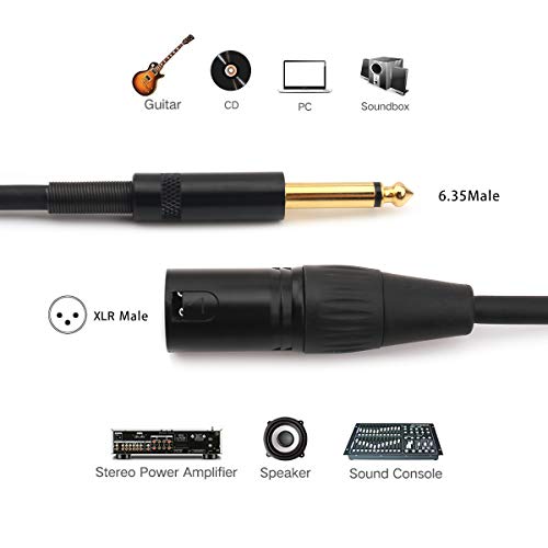 NANYI 6.35 mm TS muški na XLR muški interkonekcijski audio mikrofonski kabl, Crna/Legura, pogodan za mikrofone, aktivne zvučnike, pozornicu, DJ, studijsku Audio konzolu, 1.5 M / 5FT