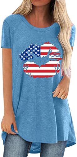 4th of July majice za žene kratki rukav V-izrez tunike Tops USA Flag Stars Striped Patriotska košulja Tunic Tops