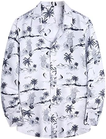 ZDDO Havajske majice za muške dugih rukava Tropska cvjetna pločica na plaži Dugme Down Regular Fit Holiday Ležerstva