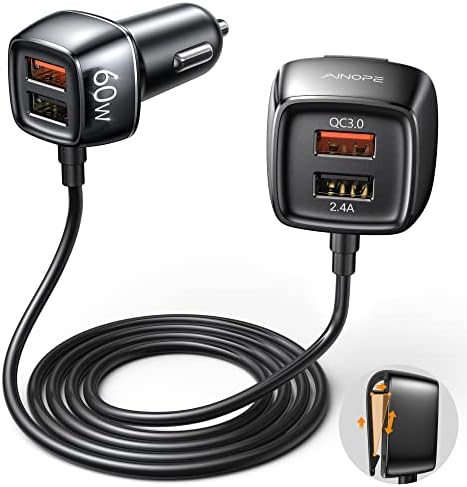 60W USB Car Charger-AINOPE [4 Multi USB porta] [QC 36W] Adapter za brzi auto Punjač[5ft kabl] QC 3.0 Adapter za upaljač za cigarete