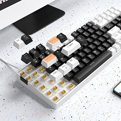 Magegee 100 tipkovnice Mehanička tastatura za igranje, žuti prekidač, 96% kompaktni izgled LED bijela pozadinska oznaka sa numeričkim