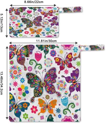 Mokra suha torba Šareni leptir, leptiri cvjetne vodootporne platnene torbe za vele pelene Organizer sa dva džepa sa patentnim zatvaračem
