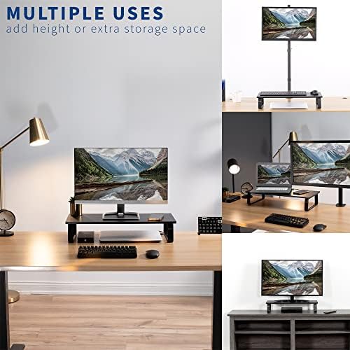 VIVO 24 inčni monitor stalak, Drvo & čelik Desktop Riser, ekran, tastatura, Laptop, Mali TV ergonomski stol i stol Organizator, crn,