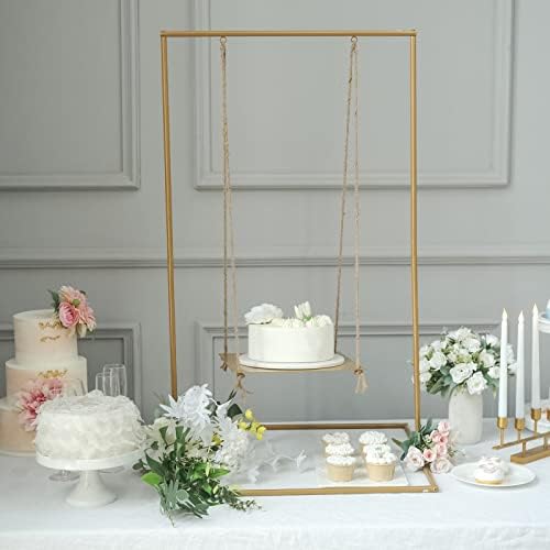 StolclothsFactory 3ft visoki zlatni metalni viseći desertni desertni ekran sa juteno konopom, zastoj za torte Swing